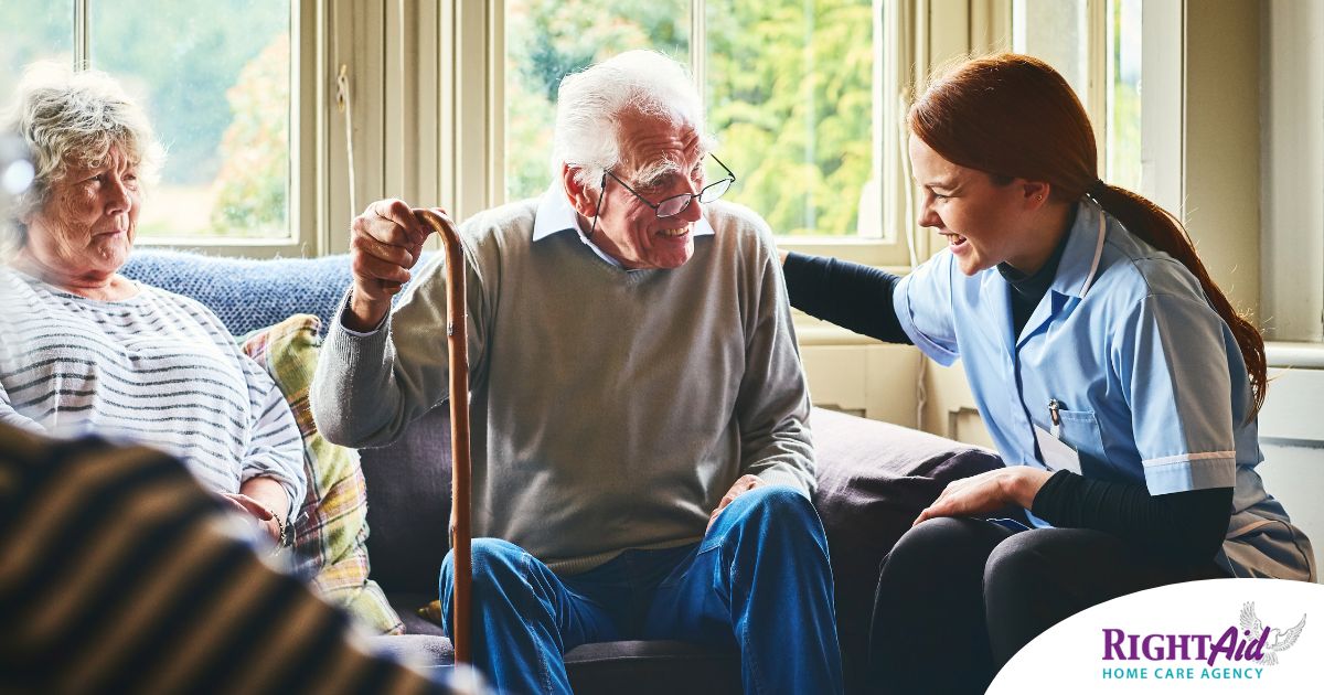 A woman has a good time with her older clients, representing the kind of personal skills needed to be a good caregiver.