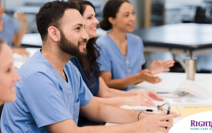 Senior caregivers attend a professional development course.