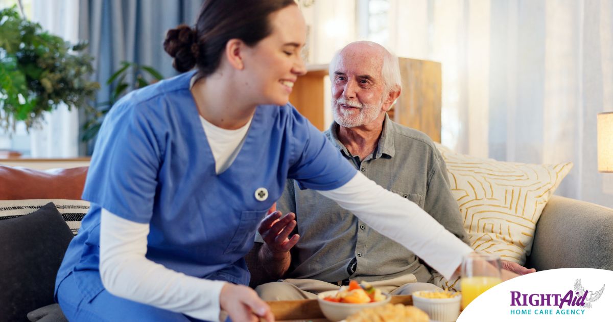 Caregiver providing senior care at home to manage parkinson’s and related symptoms.