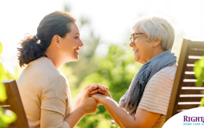Caregiver provides at home senior services to an elderly loved one