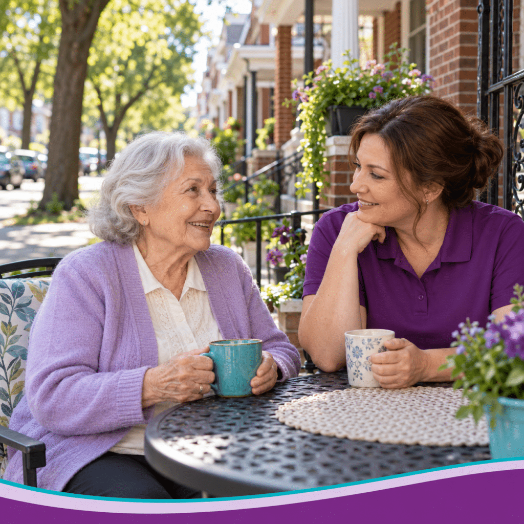Warm porch conversation in Cobbs Creek